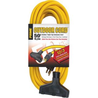 Prime Wire 50 Foot Triple Tap Extra Heavy Duty Outdoor Extension Cord, Yellow