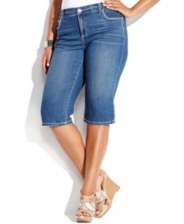 INC International Concepts Plus Size Straight Leg Capri Jeans, White