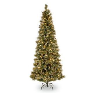 Glittery Bristle Pine 7.5 Green Slim Artificial Christmas Tree with