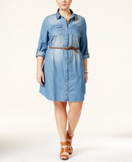 American Rag Plus Size Belted Chambray Shirtdress, Only at