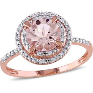 Tangelo 1 1/6 Carat T.G.W Morganite and 1/10 T.W. Diamond 10kt Rose Gold Double Halo Ring