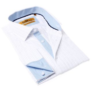 Brio Milano Mens White and Blue Button up Dress Stripe Shirt