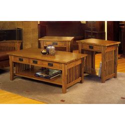 Mission Solid Oak 3 piece Coffee and End Table Set  