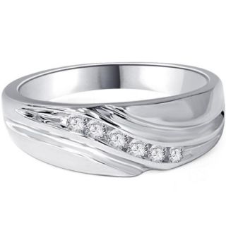 Mens 14K White Gold 1/4ct Diamond Wedding Ring Band New
