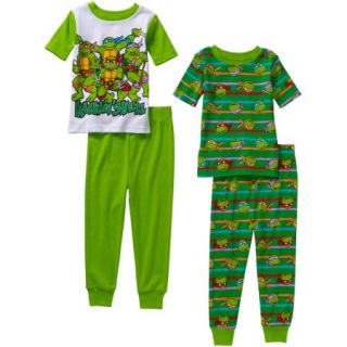 Teenage Mutant Ninja Turtles Toddler Boys' Cotton Tight Fit Short Sleeve Sleep Set, 4 Pieces