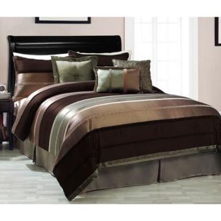 Victoria Classics Roman Stripe Brown/Green 7 Piece Bedding Comforter Set