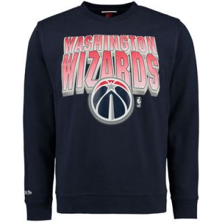 Washington Wizards Mitchell & Ness Block and Blur Crew Fleece Sweatshirt   Navy