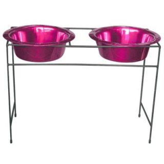 Platinum Pets 12 Cup Wrought Iron Modern Diner Dog Stand with Extra Wide Rimmed Bowls in Raspberry MDDS96RSP
