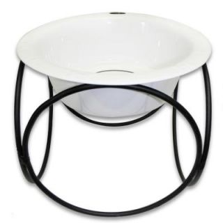 Platinum Pets 2 Cup Wrought Iron Olympic Single Feeder with Extra Wide Rimmed Bowl in White OSDS16WHT