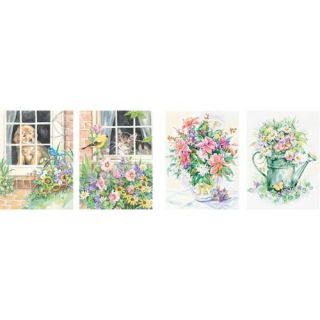 Pencil By Number Kit 9"X12" Set of 4 Cat, Dog, (2) Floral