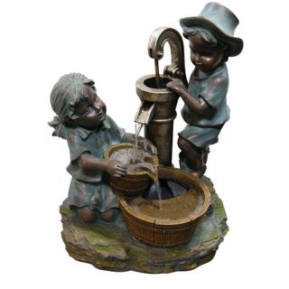 Boy and Girl Fetching Water Polyresin Sculptural Fountain by Woodland