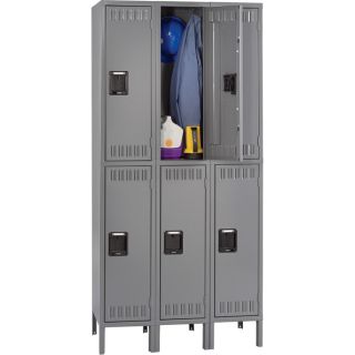Tennsco Double Tier Locker — 36in.W x 18in.D x 78in.H, 3 Wide, Medium Gray, Model# DTS-121836-3MG  Lockers
