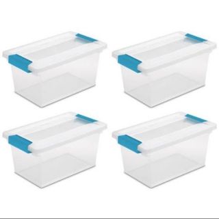 4 Pack) Sterilite 19628604 Medium Clip Box Clear Storage Tote Container with Lid