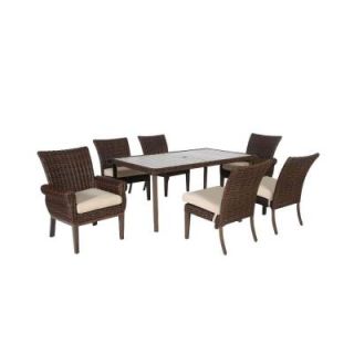 Hampton Bay Mill Valley 7 Piece Fully Woven Patio Dining Set with Parchment Cushions 153 002 7D