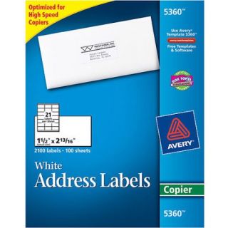 Avery Self Adhesive Address Labels for Copiers 5360, 1 1/2 x 2 13/16, White, 2100/Box