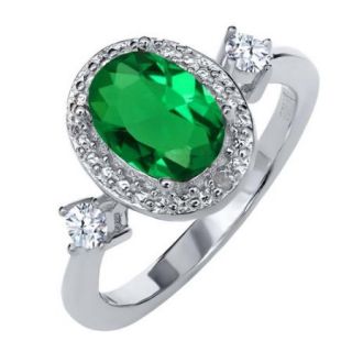 26 Ct Oval Green Nano Emerald 925 Sterling Silver Ring