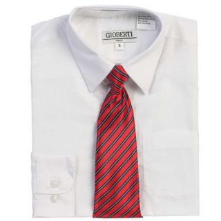 White Button Up Dress Shirt Red Striped Tie Set Boys 5 18