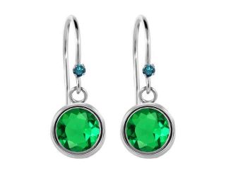 1.56 Ct Round Green Nano Emerald Blue Diamond 925 Sterling Silver Earrings
