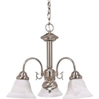 Glomar 3 Light Brushed Nickel Chandelier with Alabaster Glass Bell Shades HD 182