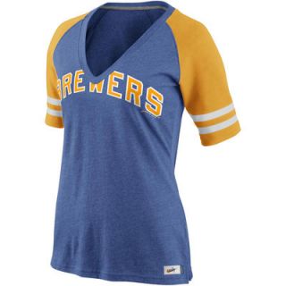 Milwaukee Brewers Nike Womens Cooperstown Collection Fan V Neck T Shirt   Royal