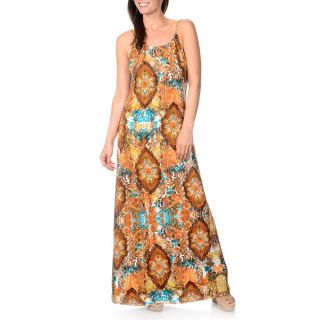 Lennie for Nina Leonard Womens Turquoise/ Brown Printed Maxi Dress