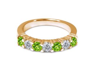 1.23 Ct Round Green Peridot G/H Diamond 18K Yellow Gold Wedding Band Ring