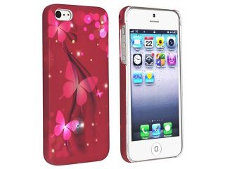 Insten Red Butterfly Rubber Coated Case Cover + Privacy Screen Cover compatible with Apple  iPhone  5