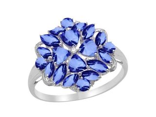 Flower style 7 carat tanzanites AAA & diamond anniversary ring gold 14K