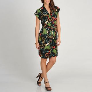 Marina Womens Floral Print Cap Sleeve Wrap Dress   Shopping