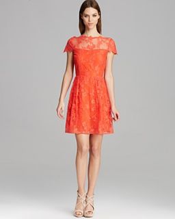 Cynthia Steffe Dress   Hannah Cap Sleeve Illusion Neck Lace Fit and Flare