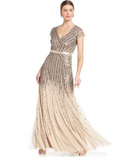 Adrianna Papell Petite Cap Sleeve Beaded Sequined Gown   Dresses