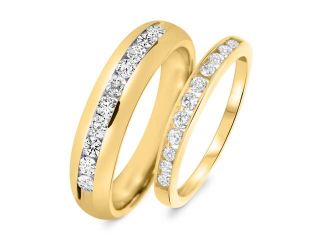 7/8 Carat T.W. Round Cut Diamond His And Hers Wedding Band Set 10K Yellow Gold 