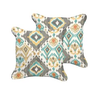 Selena Grey Aqua Ikat Indoor/ Outdoor Corded Square Pillows (Set of 2