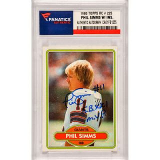 Phil Simms New York Giants  Authentic Autographed 1980 Topps Rookie #225 Card with SB XXI MVP Inscription
