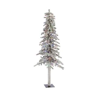Vickerman 7 ft Pre Lit Alpine Slim Flocked Artificial Christmas Tree with Multicolor LED Lights