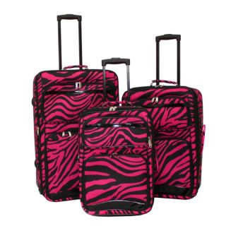World Sport Black/ Pink Zebra 3 piece Expandable Upright Luggage Set