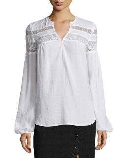 Nanette Lepore Long Sleeve Embroidered Lace Peasant Top, White